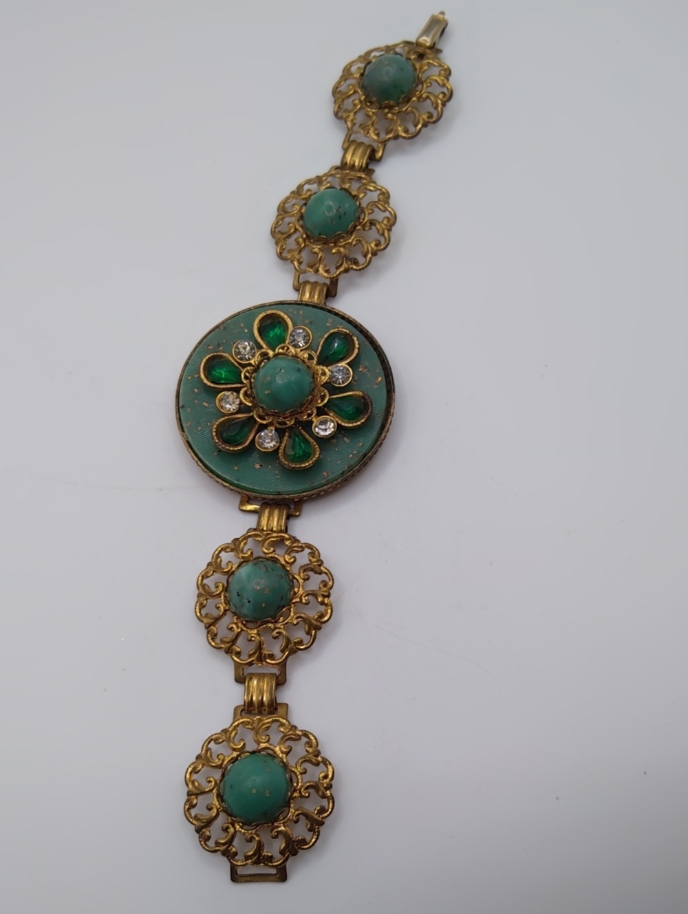 Coro Filigree And Gold Speckled Lucite Panel Bracelet 6.75"